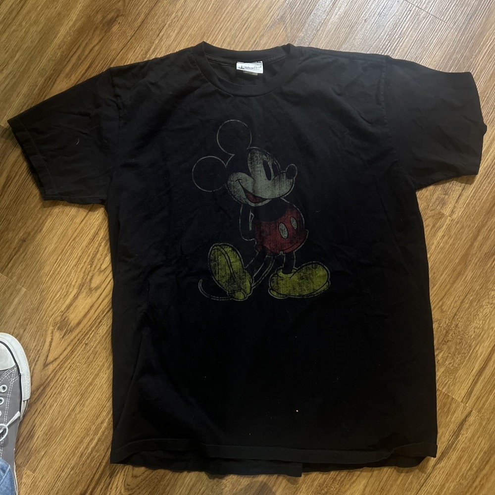 Disney Parks Authentic Original Mens‎ Shirt Large Black Mickey Mouse Distressed